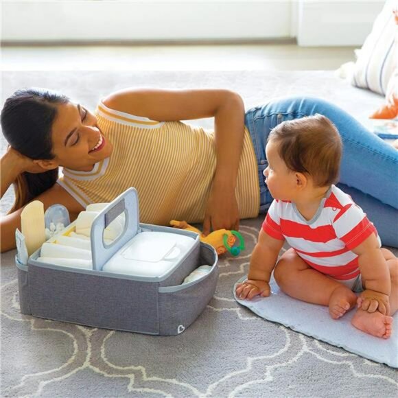 Large Baby Laundry Hamper with Lid and Portable Diaper Caddy Organizer Grey - Picture 6 of 8